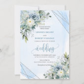Modern Boho Dusty Blue Silver Rozen bruiloft Uitno Kaart (Voorkant)
