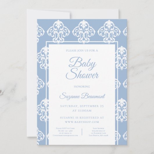 Modern Boho Dusty Blue White Baby shower Kaart (Voorkant)