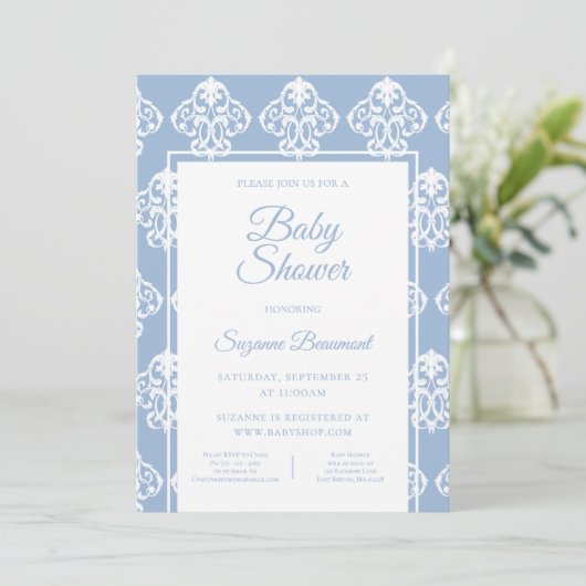 Modern Boho Dusty Blue White Baby shower Kaart (Staand voorkant)