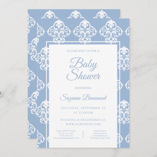 Modern Boho Dusty Blue White Baby shower Kaart (Voorkant / Achterkant)