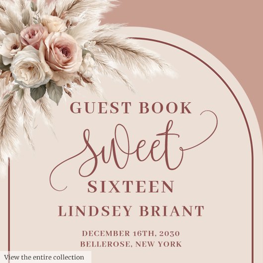Modern Boho Dusty Pink Pampas Floral Sweet 16th Gastenboek