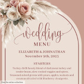 Modern Boho Dusty Pink Pampas Floral Wedding Menu