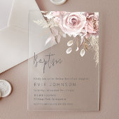 Modern Boho Dusty Roos & Blush Bloemen Doop Acryl Uitnodigingen