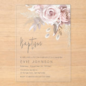 Modern Boho Dusty Roos & Blush Bloemen Doop Acryl Uitnodigingen (Voorkant)