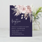 Modern Boho Dusty Roos & Navy Baptism Kaart (Staand voorkant)