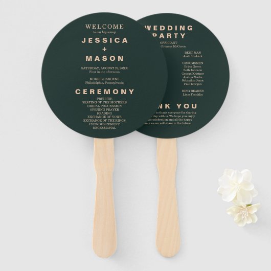 Modern Boho Earth Tone Circle Wedding Program Hand Handwaaier (Voorkant en achterkant)