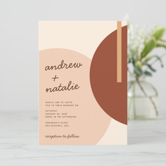 Modern Boho Earth-toned Abstracte Circles Wedding Kaart (Staand voorkant)
