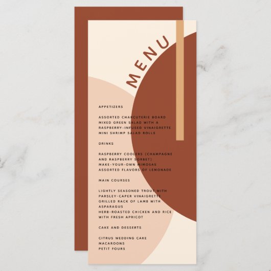Modern Boho Earth-toned Abstracte Circles Wedding Menu (Voorkant / Achterkant)