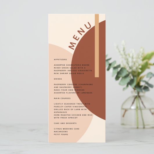 Modern Boho Earth-toned Abstracte Circles Wedding Menu (Staand voorkant)