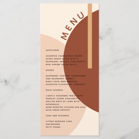 Modern Boho Earth-toned Abstracte Circles Wedding Menu (Voorkant)