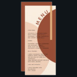 Modern Boho Earth-toned Abstracte Circles Wedding Menu<br><div class="desc">Een modern en elegant trouwmenu dat een boho 70s rustige vibe met zijn abstracte cirkel en rechthoek vormt patroon in monochromatische aardtinten van terracotta,  verbrand sinaasappel en beige. Pas het trouwmenu aan.</div>