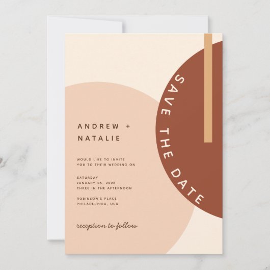Modern Boho Earth-toned Abstracte Circles Wedding Save The Date (Voorkant)