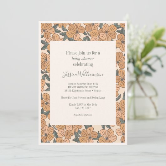 Modern Boho Earthy Ochre Floral Baby shower Kaart (Staand voorkant)