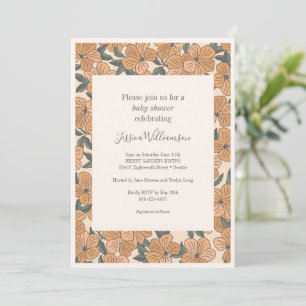 Modern Boho Earthy Ochre Floral Baby shower Kaart