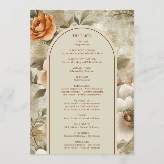 Modern Boho Earthy Rusty Ivory Sage Floral Program Programmakaart (Achterkant)