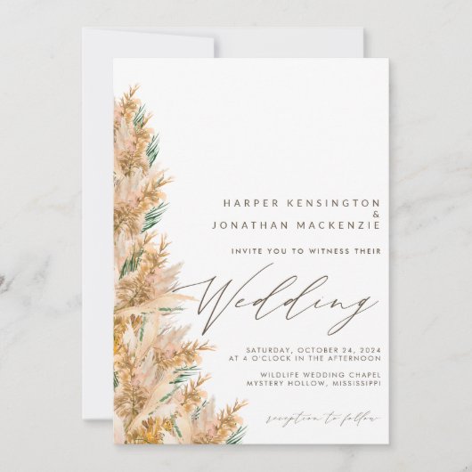 Modern Boho Elegant Pampas Grass Wedding Kaart (Voorkant)