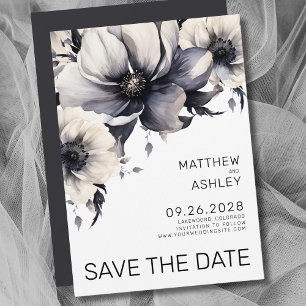 Modern Boho Elegant Zwart Wit Bloemen Bruiloft Save The Date