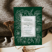 Modern Boho Emerald Floral Bouquet Baby shower Kaart