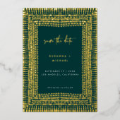 Modern Boho Emerald Green Lijst Wedding Save Date Folie Uitnodiging (Voorkant)