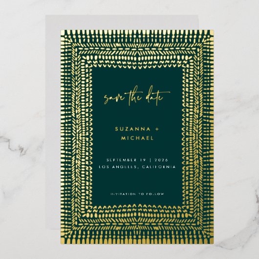 Modern Boho Emerald Green Lijst Wedding Save Date Folie Uitnodiging (Voorkant / Achterkant)