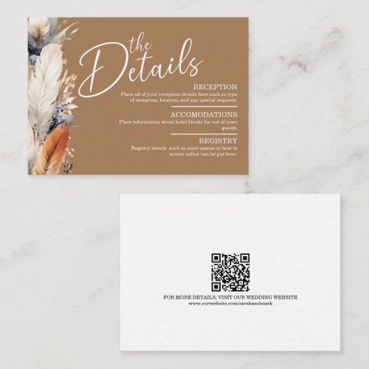 Modern Boho Enclosure QR Code Kaart Notitiekaartje (Voorkant / Achterkant)