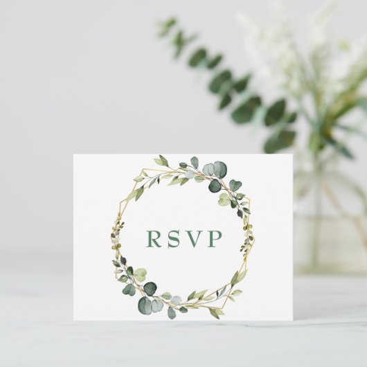 Modern Boho Eucalyptus Krans Lijst bruiloft RSVP Briefkaart (Staand voorkant)
