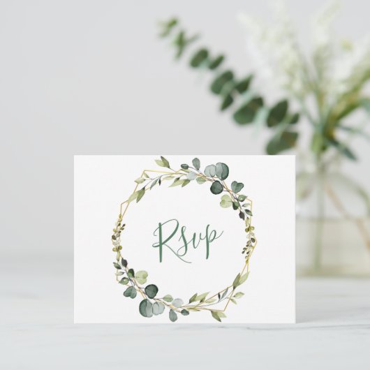 Modern Boho Eucalyptus Krans Lijst bruiloft RSVP Briefkaart (Staand voorkant)