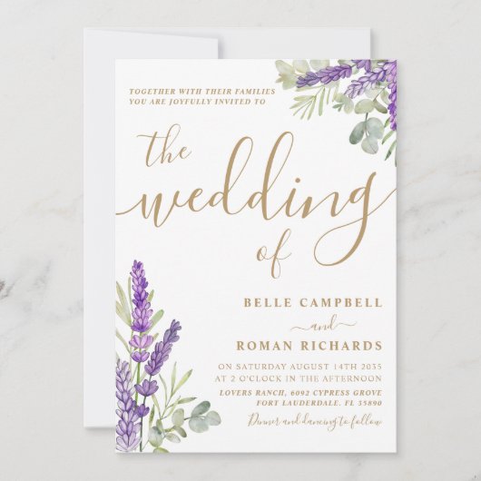 Modern Boho Eucalyputus en Lavender Wedding Kaart (Voorkant)