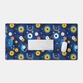 Modern BOHO Evil Eye Patroon Blauw Bureaumat (Keyboard & Muis)