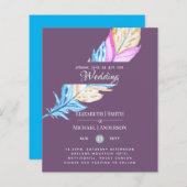 Modern Boho Feather Colorful Budget Wedding Invite (Voorkant / Achterkant)