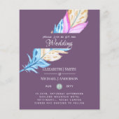Modern Boho Feather Colorful Budget Wedding Invite (Voorkant)