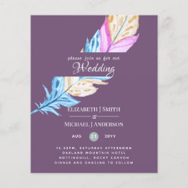 Modern Boho Feather Colorful Budget Wedding Invite