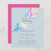 Modern Boho Feather Colorful Budget Wedding Invite (Voorkant / Achterkant)