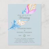 Modern Boho Feather Colorful Budget Wedding Invite (Voorkant)