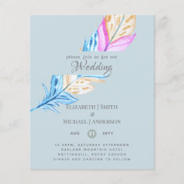 Modern Boho Feather Colorful Budget Wedding Invite