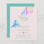 Modern Boho Feather Colorful Budget Wedding Invite (Voorkant / Achterkant)