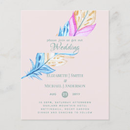 Modern Boho Feather Colorful Budget Wedding Invite