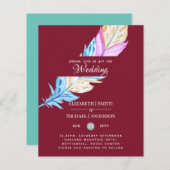 Modern Boho Feather Colorful Budget Wedding Invite (Voorkant / Achterkant)