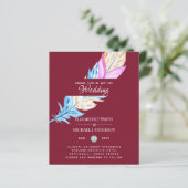 Modern Boho Feather Colorful Budget Wedding Invite (Staand voorkant)