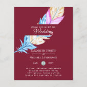 Modern Boho Feather Colorful Budget Wedding Invite (Voorkant)