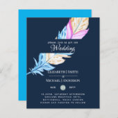 Modern Boho Feather Colorful Budget Wedding Invite (Voorkant / Achterkant)