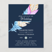 Modern Boho Feather Colorful Budget Wedding Invite (Voorkant)