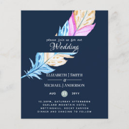 Modern Boho Feather Colorful Budget Wedding Invite