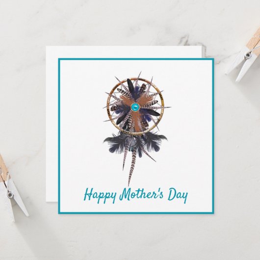Modern Boho Feather Dreamweaver Moederdag Kaart (Voorkant / Achterkant in situ)