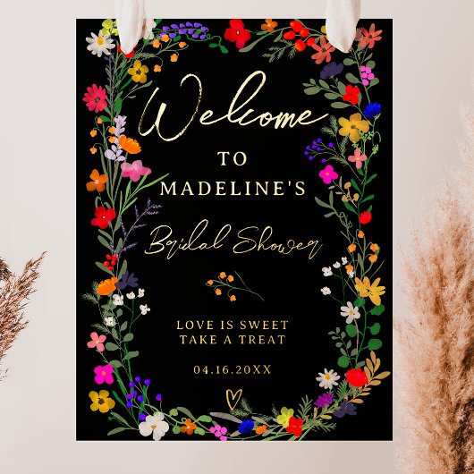 Modern boho felle wilde bloemen welkom folie afdrukken
