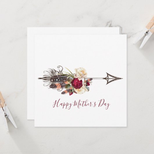 Modern Boho Floral Arrow Moederdag Kaart (Voorkant / Achterkant in situ)