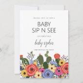 Modern Boho Floral Baby Sip en zie uitnodiging (Voorkant)