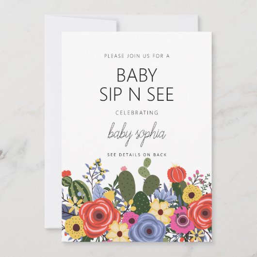 Modern Boho Floral Baby Sip en zie uitnodiging (Voorkant)