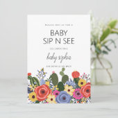 Modern Boho Floral Baby Sip en zie uitnodiging (Staand voorkant)