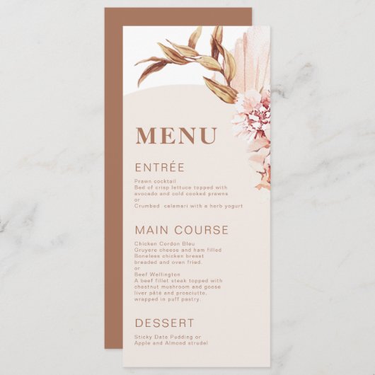 Modern Boho Floral Blush Arch Menu (Voorkant / Achterkant)